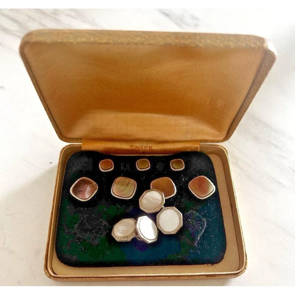 Vintage Krementz Art Deco Cufflink Tuxedo Set Formal Wear Mother of Pearl 1920s